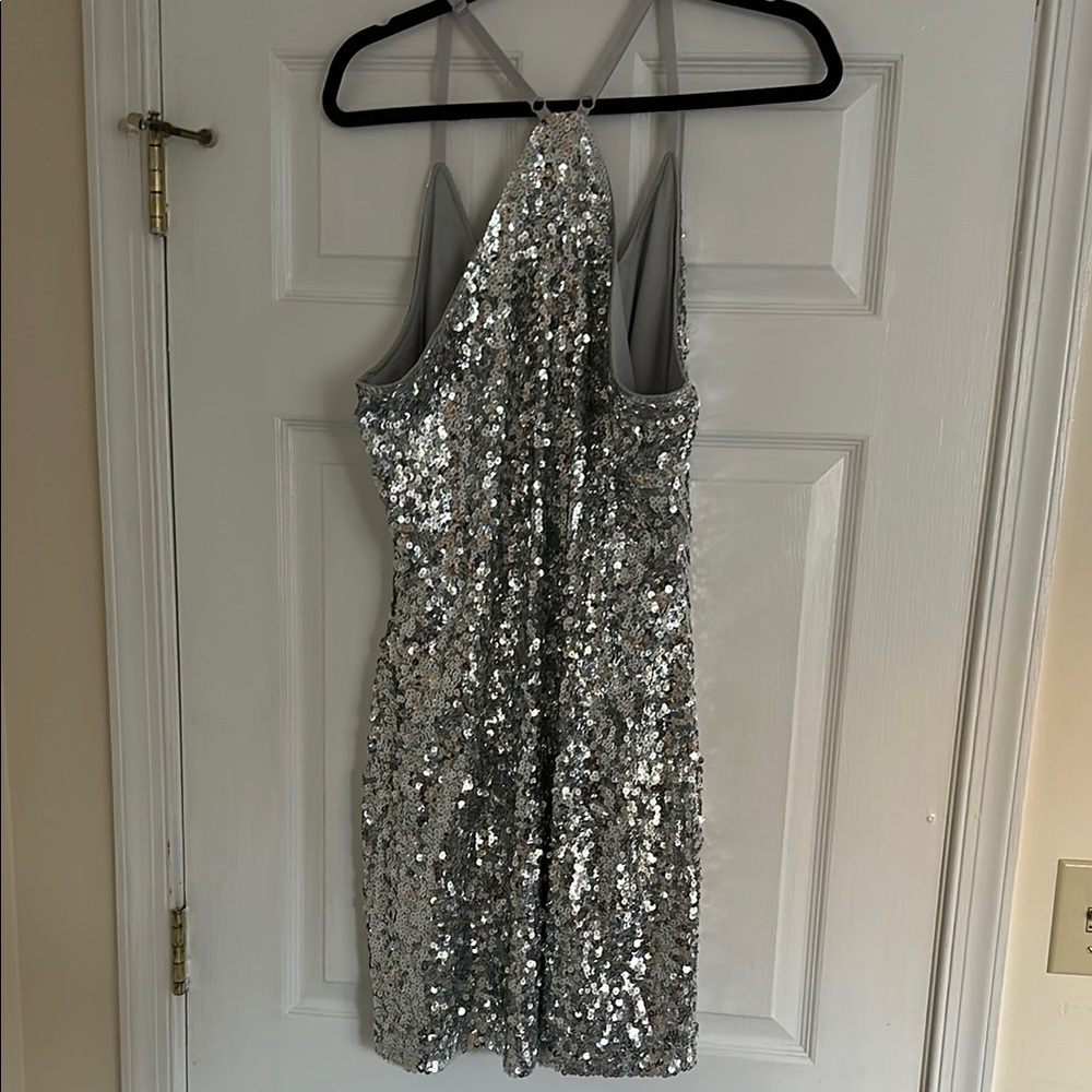 Silver Sequin adjustable strap Mini Dress - Picture 6 of 6